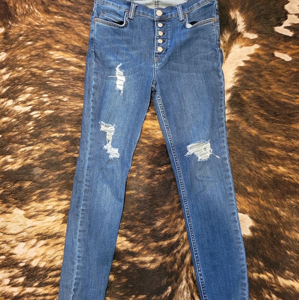 Free people distressed skinny button fly